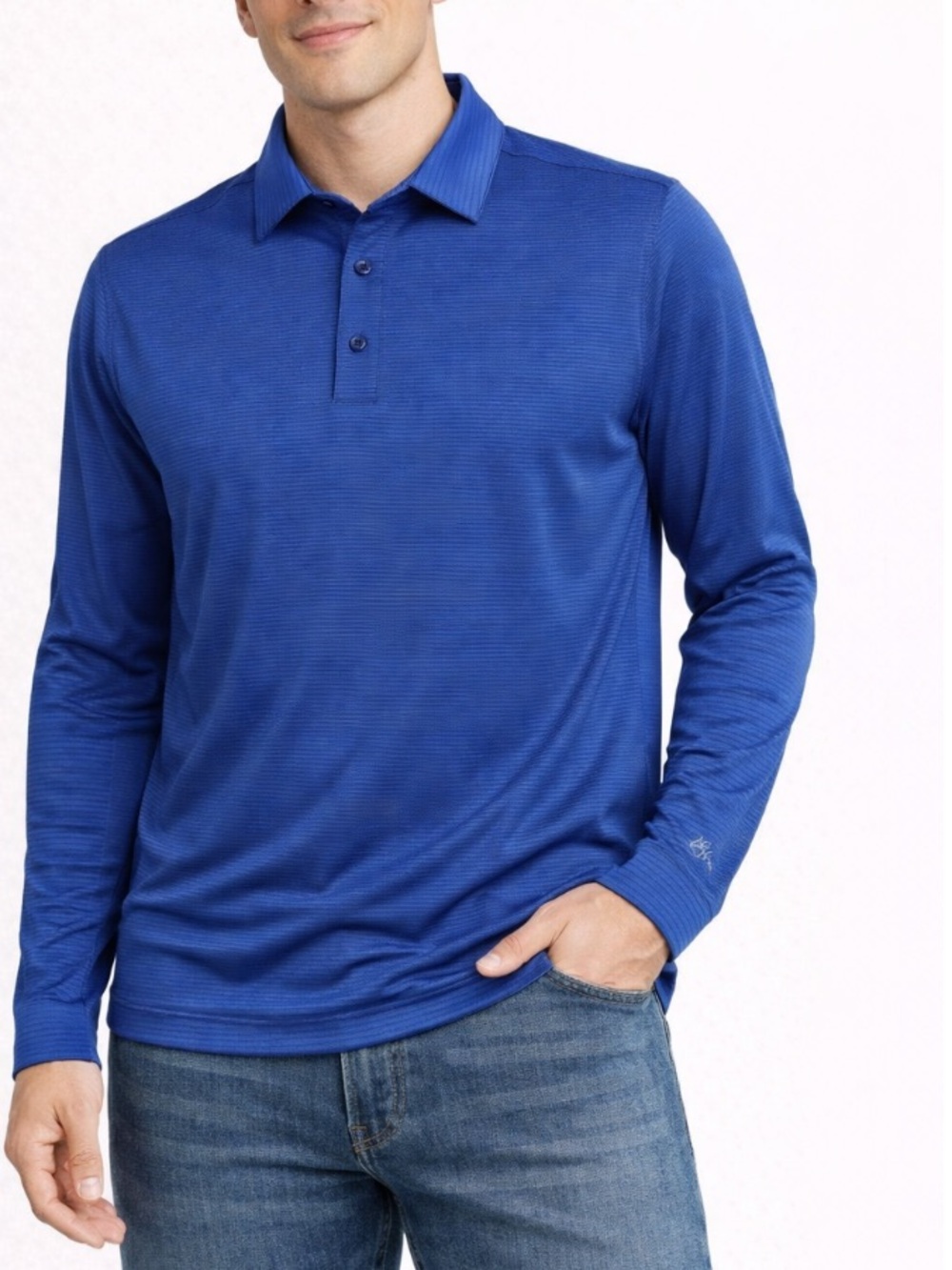 Walter Hagen Men’s XXL Blue Micro Stripe Long Sleeve Performance Golf Polo